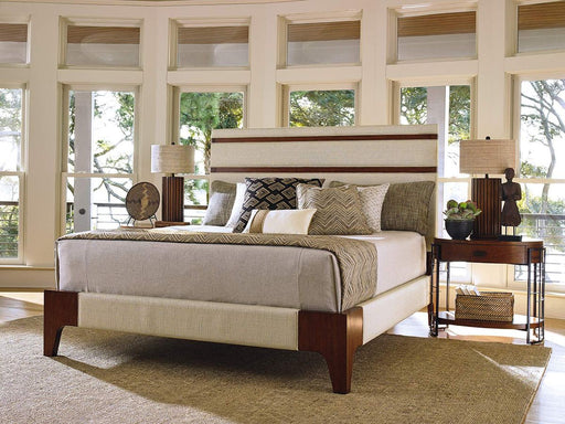 Tommy Bahama Home Island Fusion Cal King Mandarin Upholstered Panel Bed in Dark Walnut image