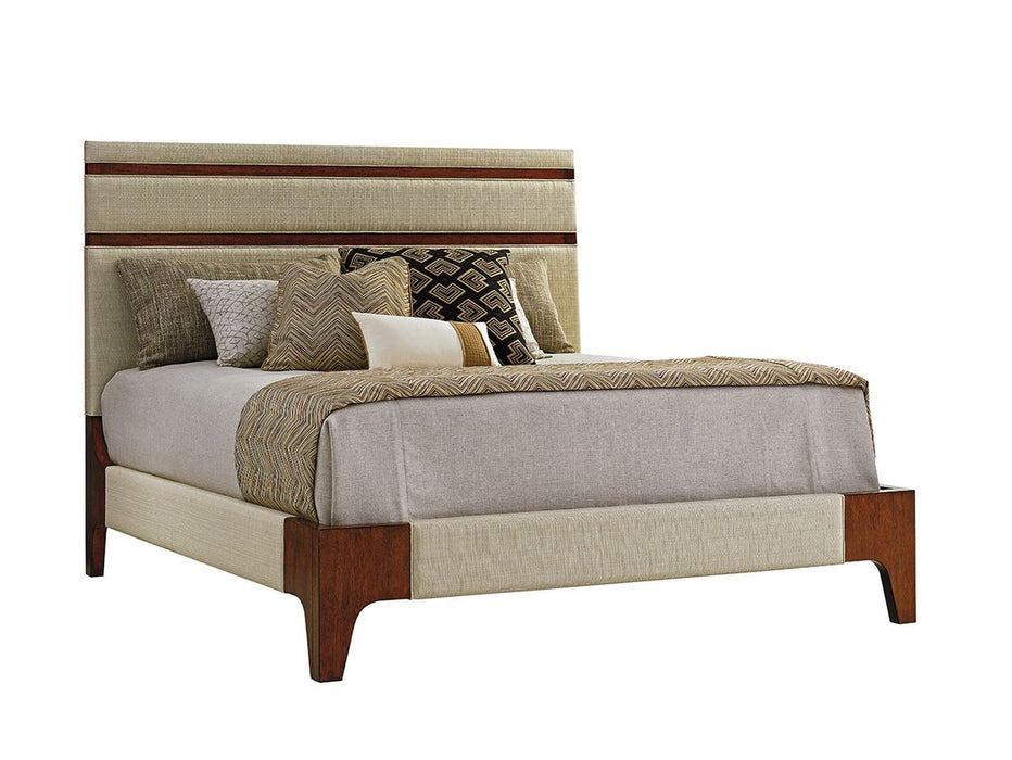 Tommy Bahama Home Island Fusion Cal King Mandarin Upholstered Panel Bed in Dark Walnut