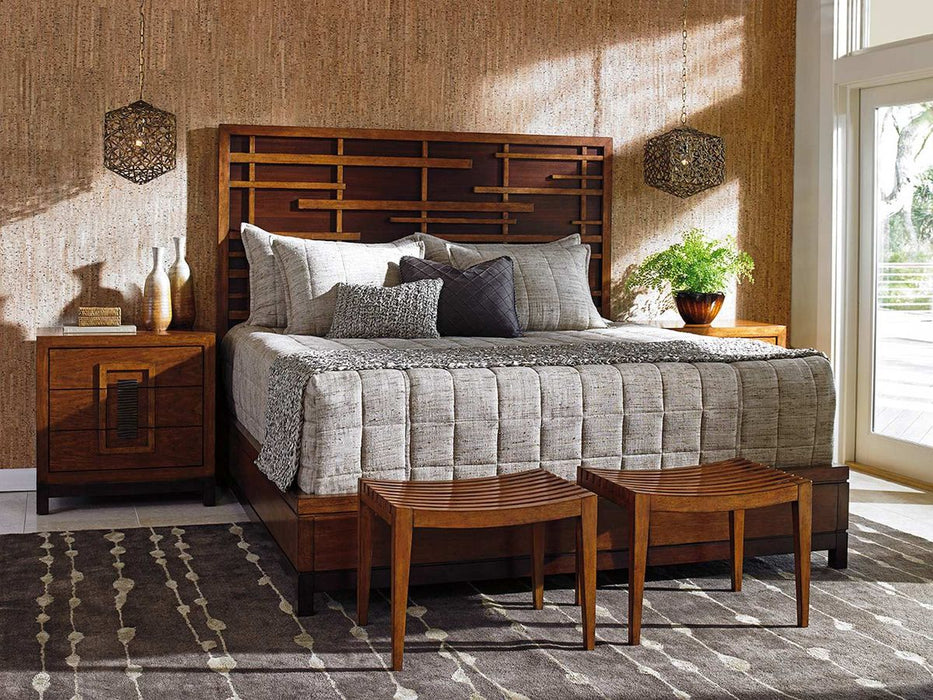 Tommy Bahama Home Island Fusion Cal King Shanghai Panel Bed in Dark Walnut