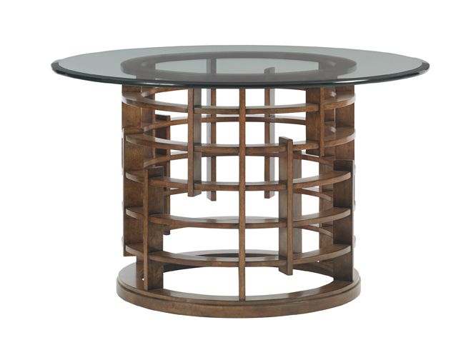 Tommy Bahama Home Island Fusion Meridien Round Dining Table w/ 60"dia. Glass Top in Dark Walnut
