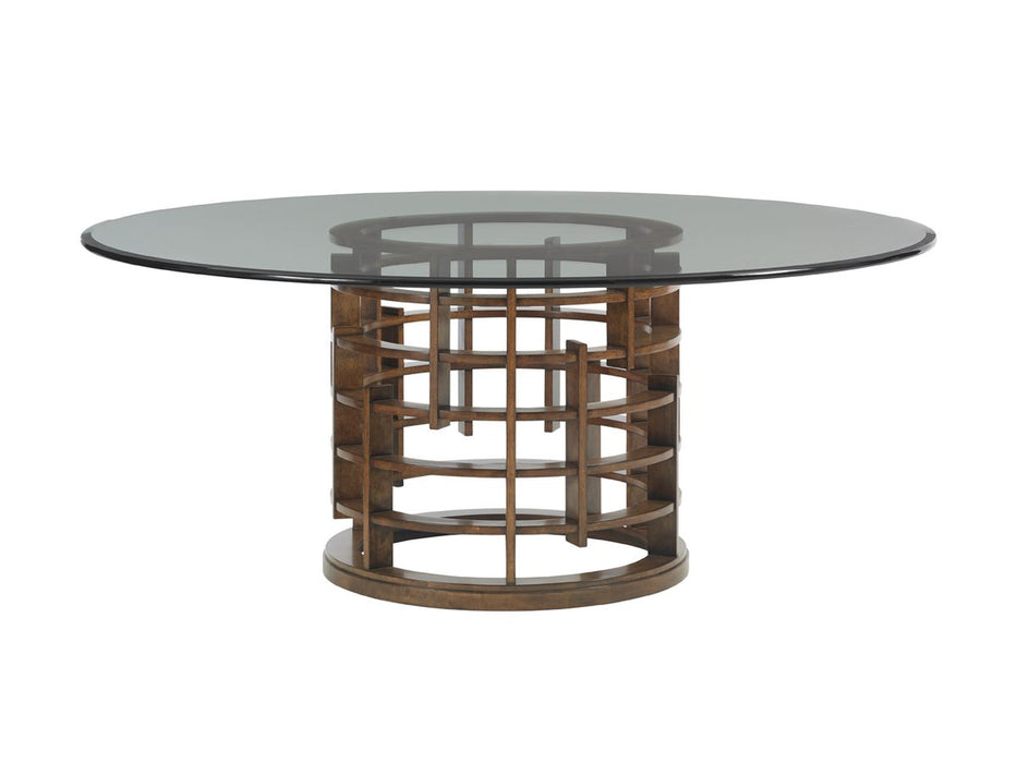Tommy Bahama Home Island Fusion Meridien Round Dining Table w/ 72"dia. Glass Top in Dark Walnut