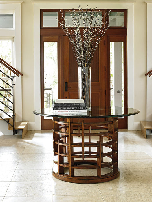 Tommy Bahama Home Island Fusion Meridien Round Dining Table w/ 60"dia. Glass Top in Dark Walnut image