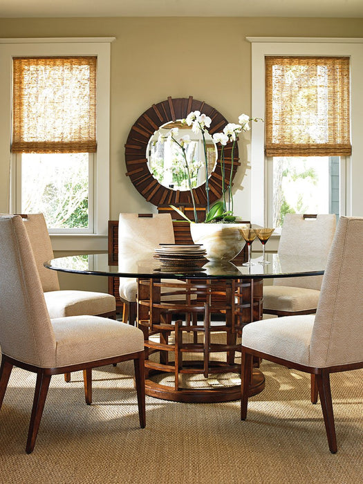 Tommy Bahama Home Island Fusion Meridien Round Dining Table w/ 72"dia. Glass Top in Dark Walnut image