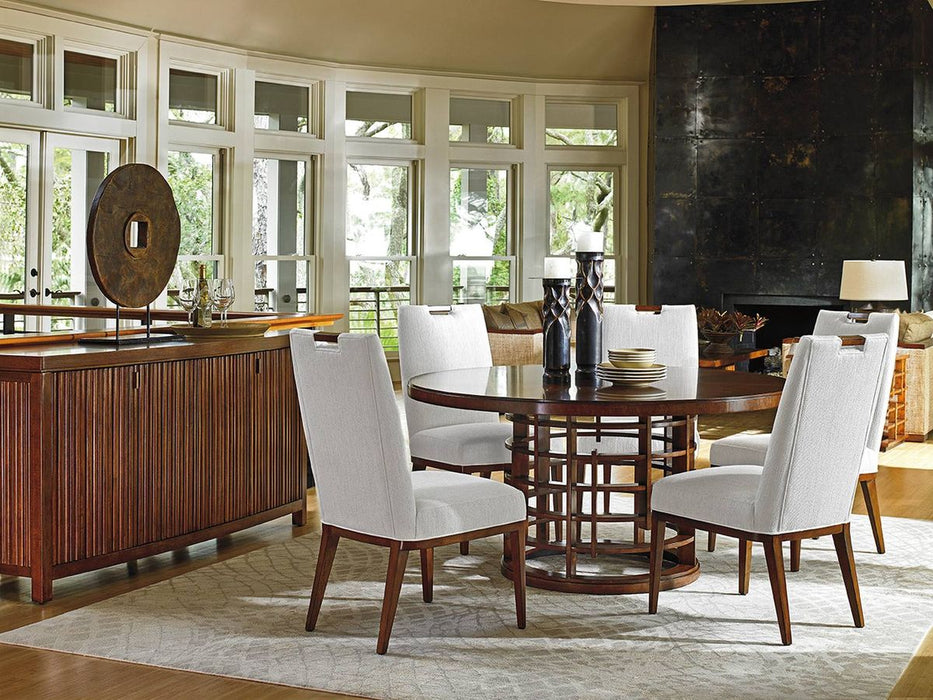 Tommy Bahama Home Island Fusion Meridien Round Dining Table in Dark Walnut