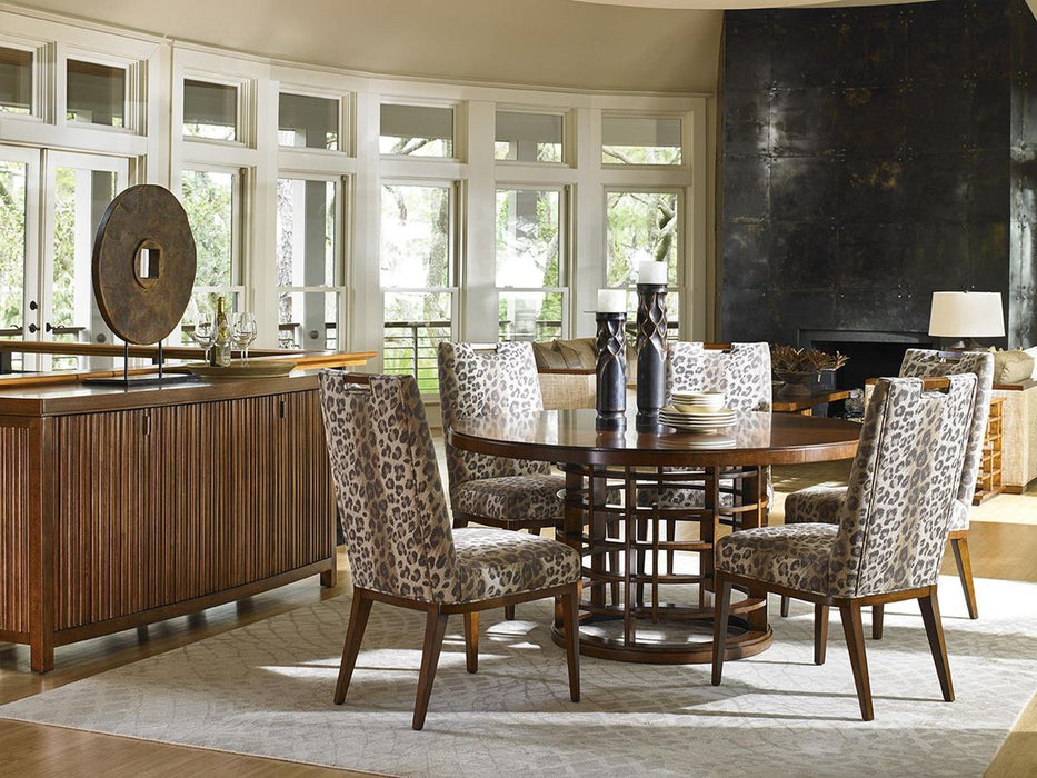 Tommy Bahama Home Island Fusion Meridien Round Dining Table in Dark Walnut