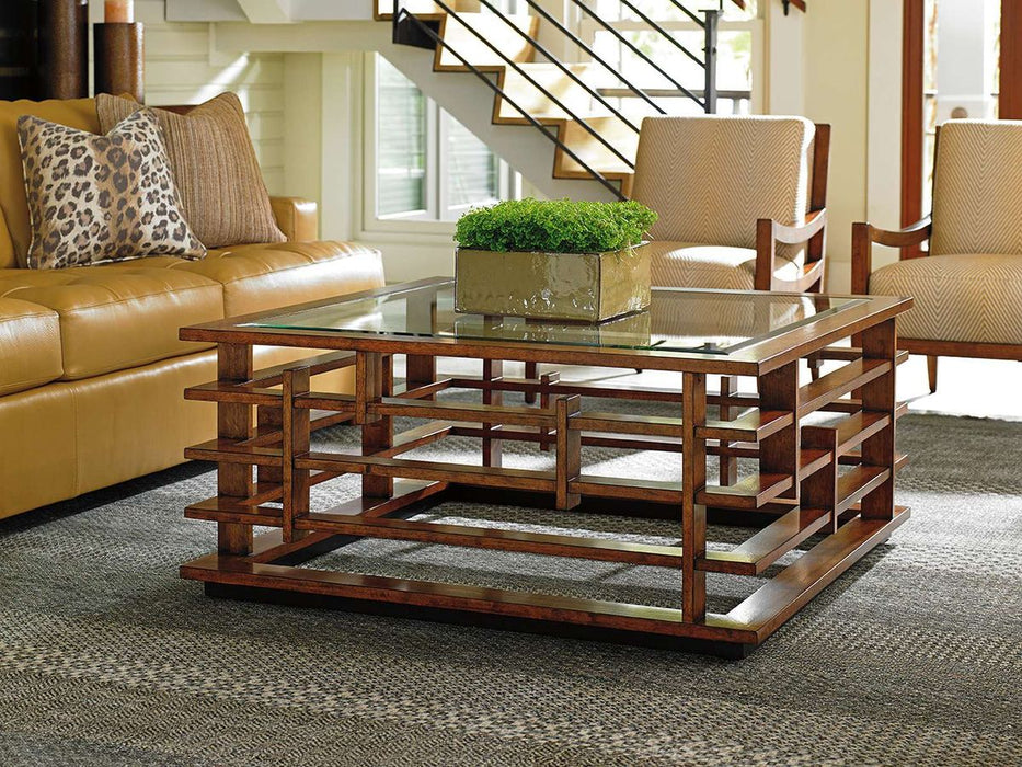 Tommy Bahama Home Island Fusion Nobu Square Cocktail Table in Dark Walnut