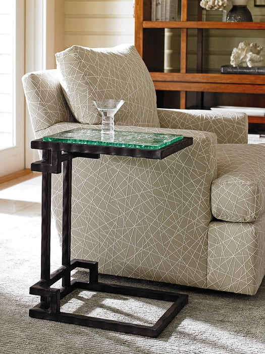 Tommy Bahama Home Island Fusion Hermes Reef Glass Top Martini Table in Dark Walnut