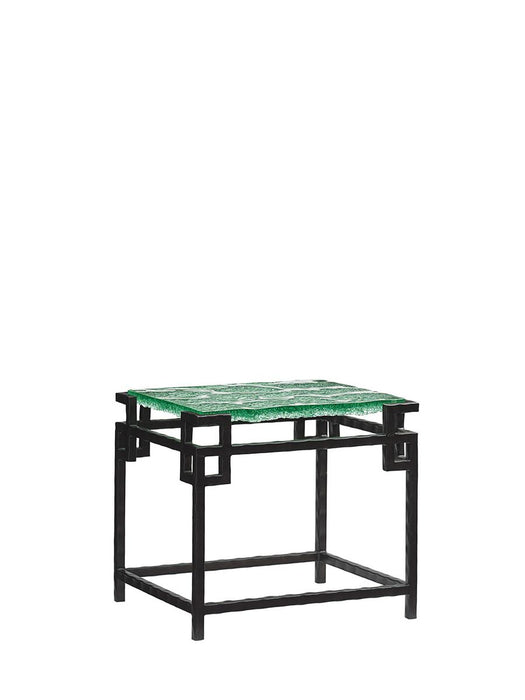 Tommy Bahama Home Island Fusion Hermes Reef Glass Top End Table in Dark Walnut