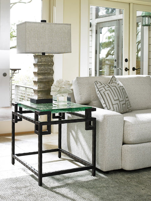 Tommy Bahama Home Island Fusion Hermes Reef Glass Top End Table in Dark Walnut image