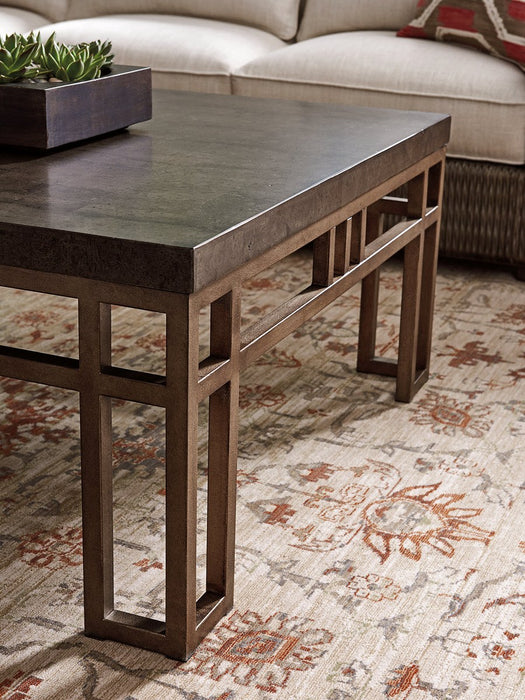 Tommy Bahama Home Cypress Point Montera Travertine Cocktail Table in Hatteras Gray