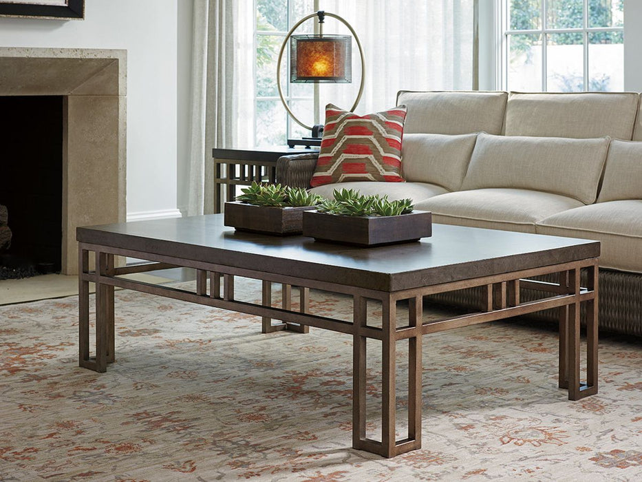 Tommy Bahama Home Cypress Point Montera Travertine Cocktail Table in Hatteras Gray