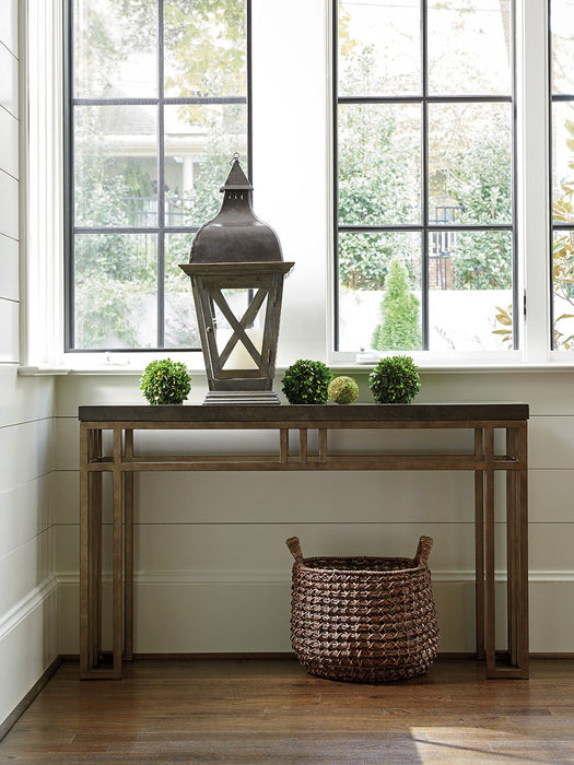 Tommy Bahama Home Cypress Point Montera Travertine Console in Burnt Sienna