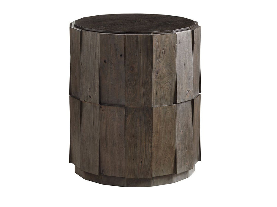 Tommy Bahama Home Cypress Point Everett Round Travertine End Table in Gray