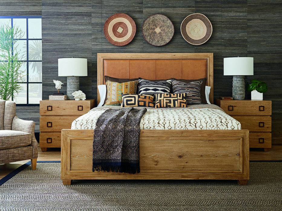 Tommy Bahama Home Los Altos King Antilles Upholstered Panel Bed in Natural Oak