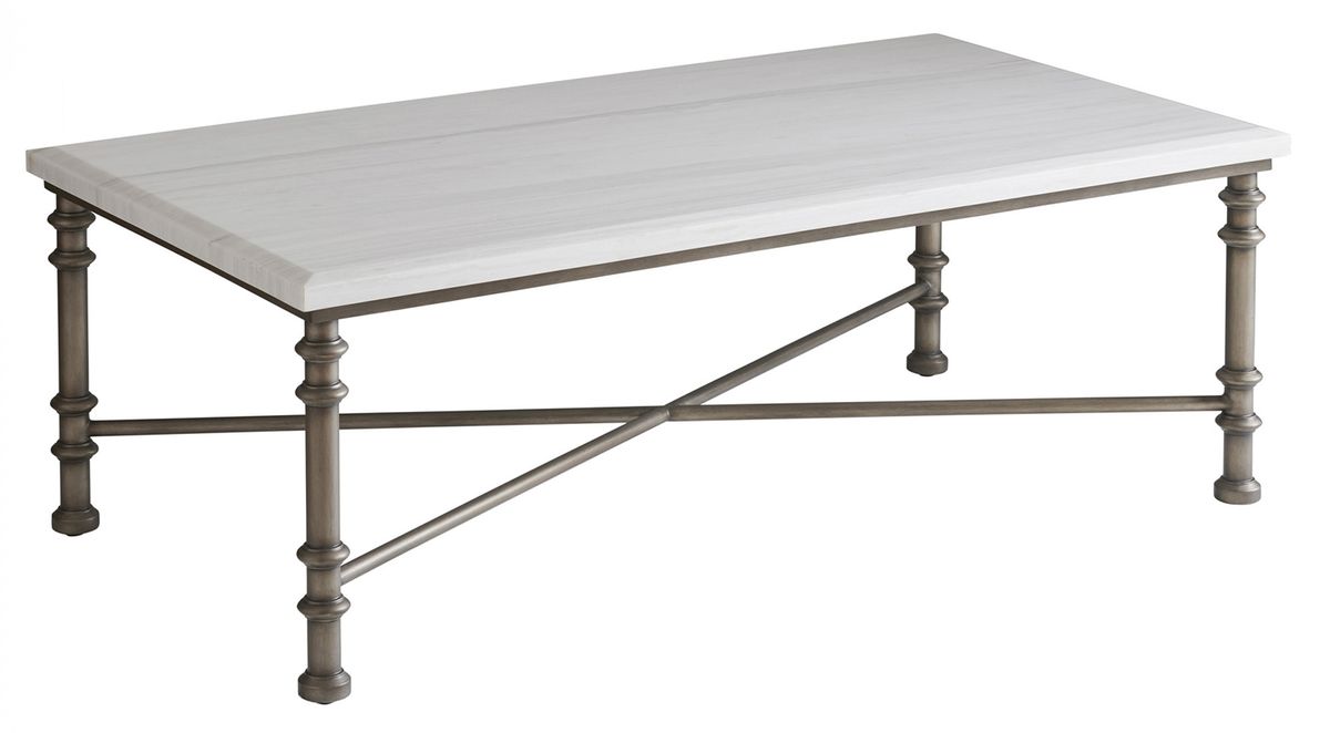 Tommy Bahama Ocean Breeze Flagler Marble Top Cocktail Table in White/Aged Pewter image