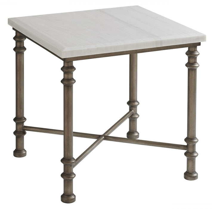 Tommy Bahama Ocean Breeze Flagler Marble Top End Table in White/Aged Pewter image