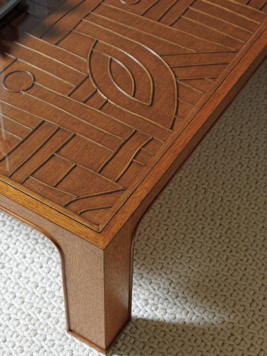 Tommy Bahama Palm Desert Redford Square Rattan Cocktail Table in Tan