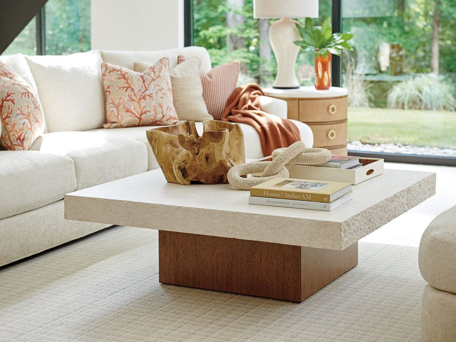 Tommy Bahama Palm Desert Shadow Mountain Square Cocktail Table in Tan