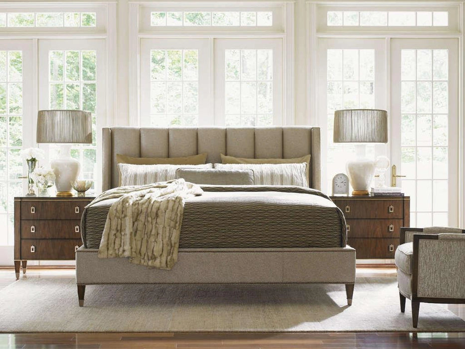 Lexington Tower Place Barrington Upholstered Platform King Bed in Walnut Brown Arlington Finish