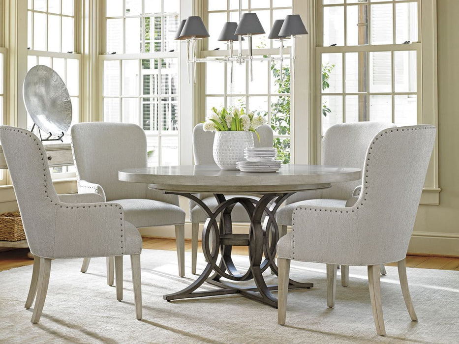 Lexington Oyster Bay Calerton Round Dining Table in Light Oyster Shell