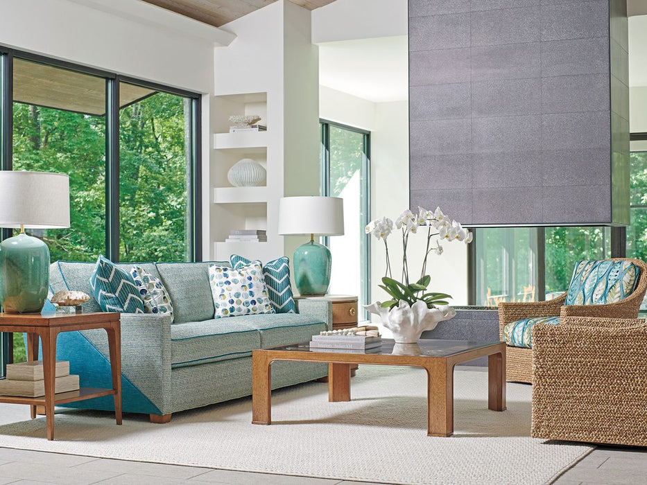 Tommy Bahama Palm Desert Redford Square Rattan Cocktail Table in Tan