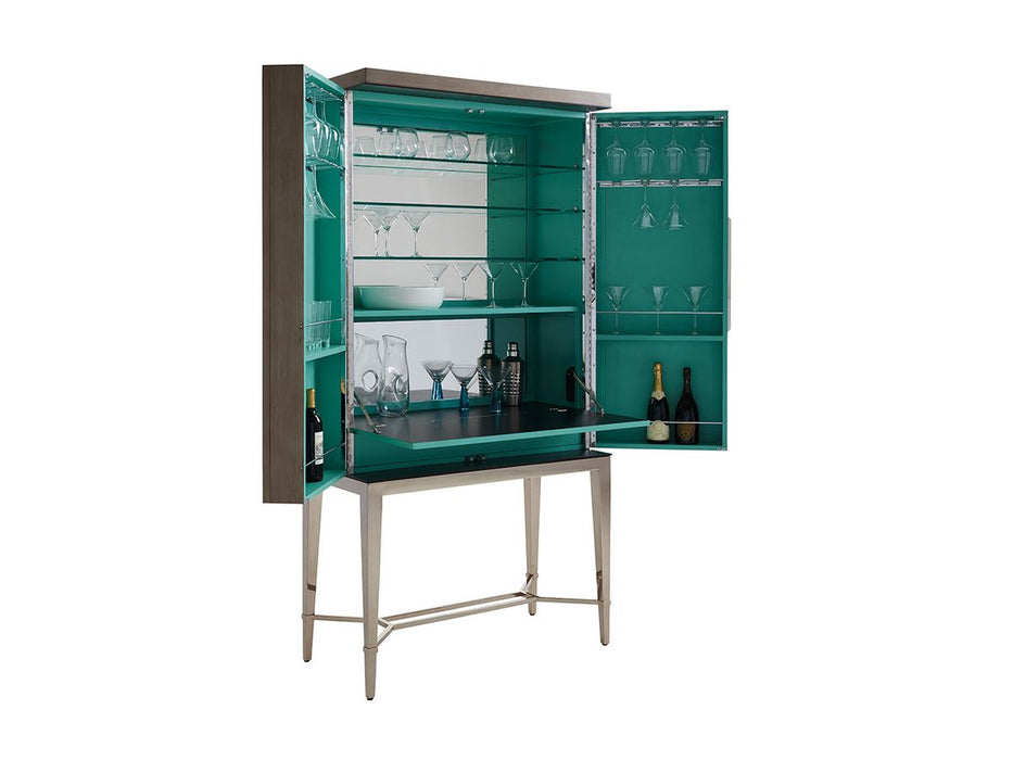 Lexington Ariana Cheval Bar Cabinet in Platinum