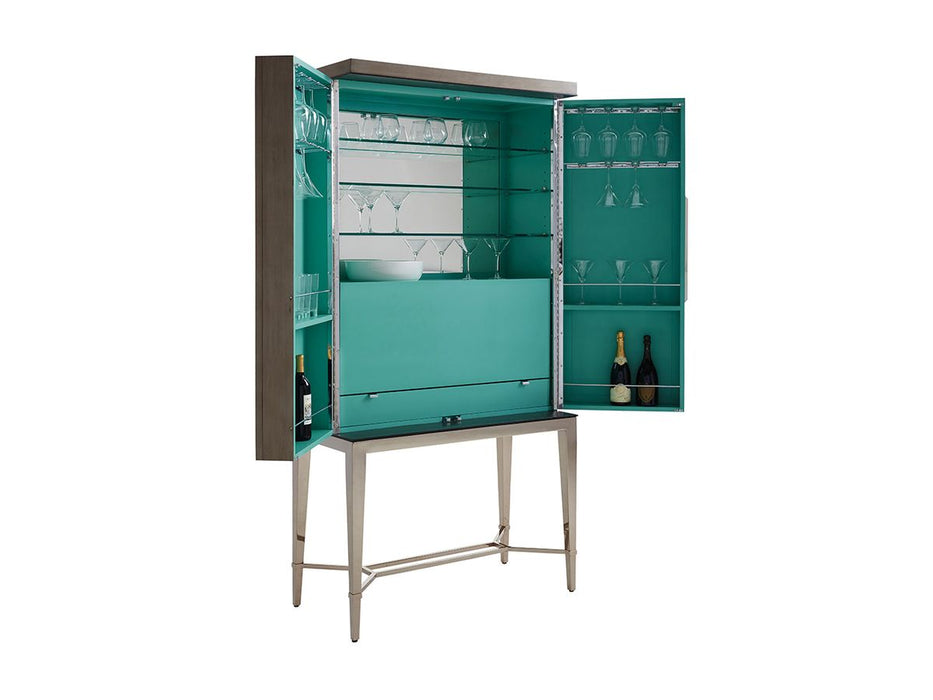 Lexington Ariana Cheval Bar Cabinet in Platinum