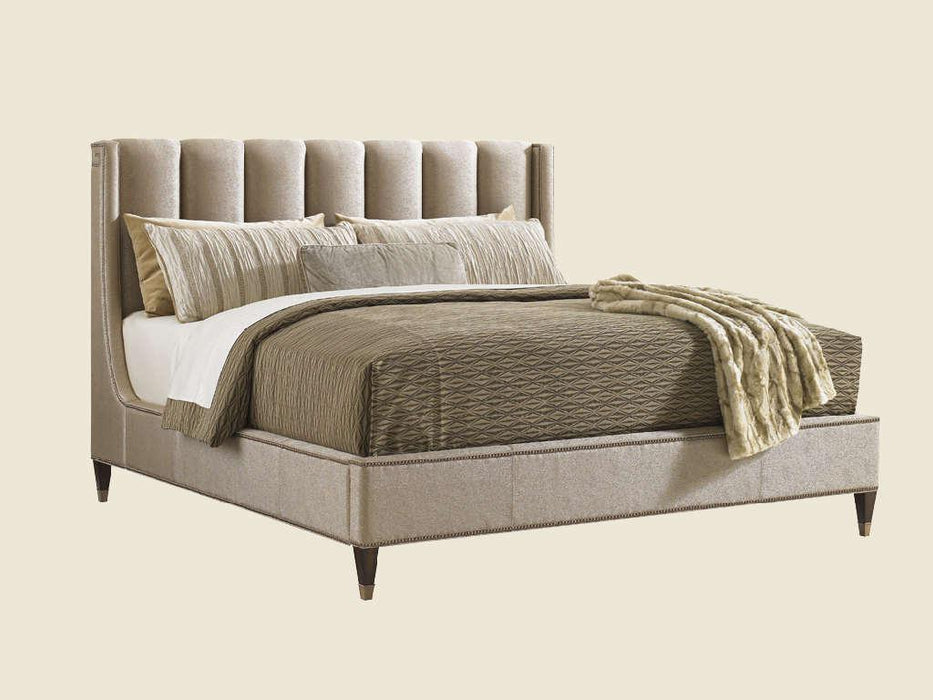 Lexington Tower Place Barrington Upholstered Platform Queen Bed in Walnut Brown Arlington Finish