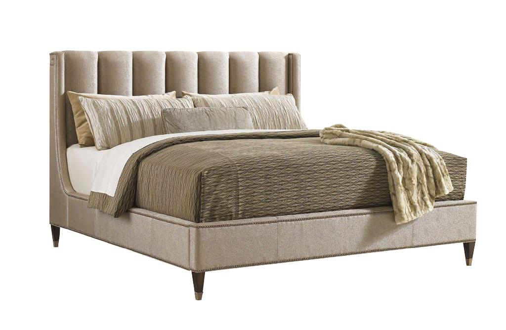 Lexington Tower Place Barrington Upholstered Platform Queen Bed in Walnut Brown Arlington Finish