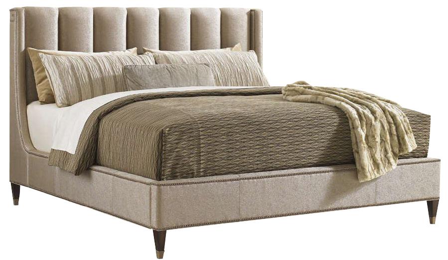 Lexington Tower Place Barrington Upholstered Platform Queen Bed in Walnut Brown Arlington Finish