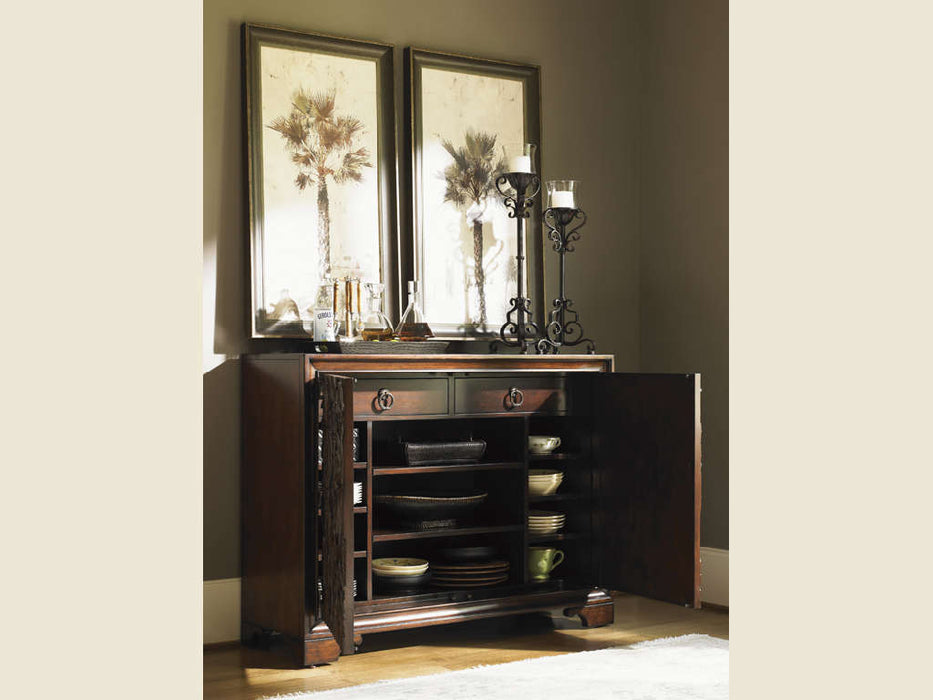Tommy Bahama Home Landara Balboa Carved Door Chest in Rich Tobacco Finish
