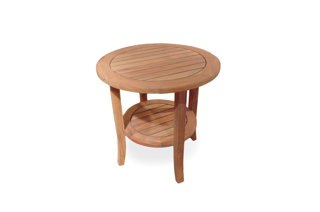 TEAK 24" ROUND TAPERED LEG END TABLE WITH SHELF