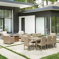 TEAK 48" HEXAGONAL FIRE TABLE W/FAUX CONCRETE TOP