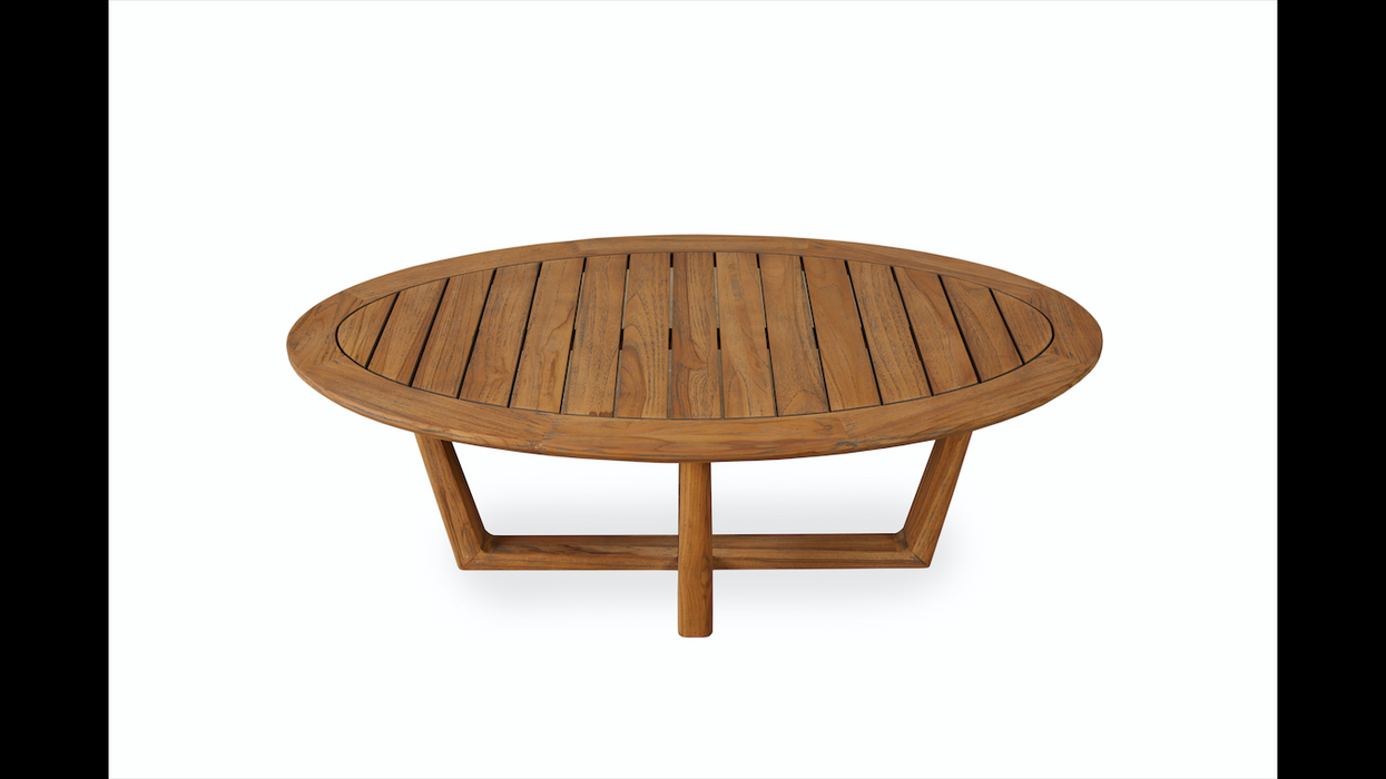 TEAK 48" OVAL SLED BASE COCKTAIL TABLE