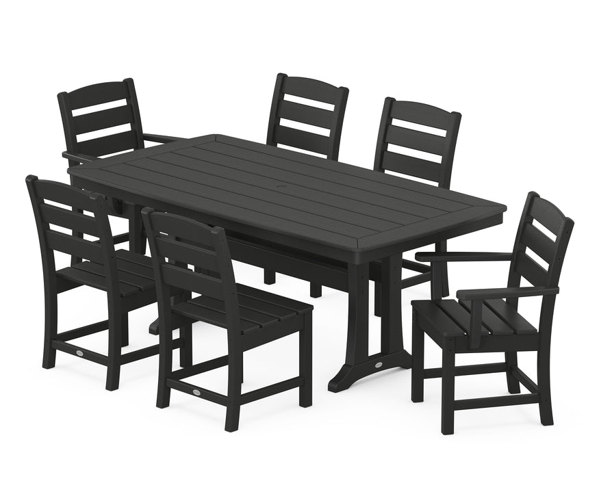 POLYWOOD Lakeside 7-Piece Nautical Trestle Dining Set in Black