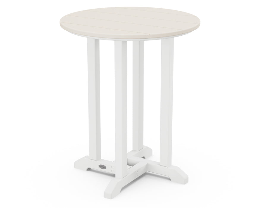 POLYWOOD Contempo 24" Round Dining Table in White / Sand