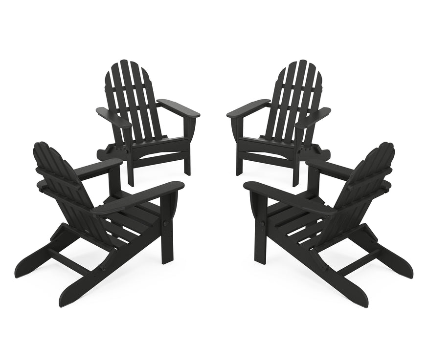 POLYWOOD 4-Piece Classic Folding Adirondack Conversation Set in Black