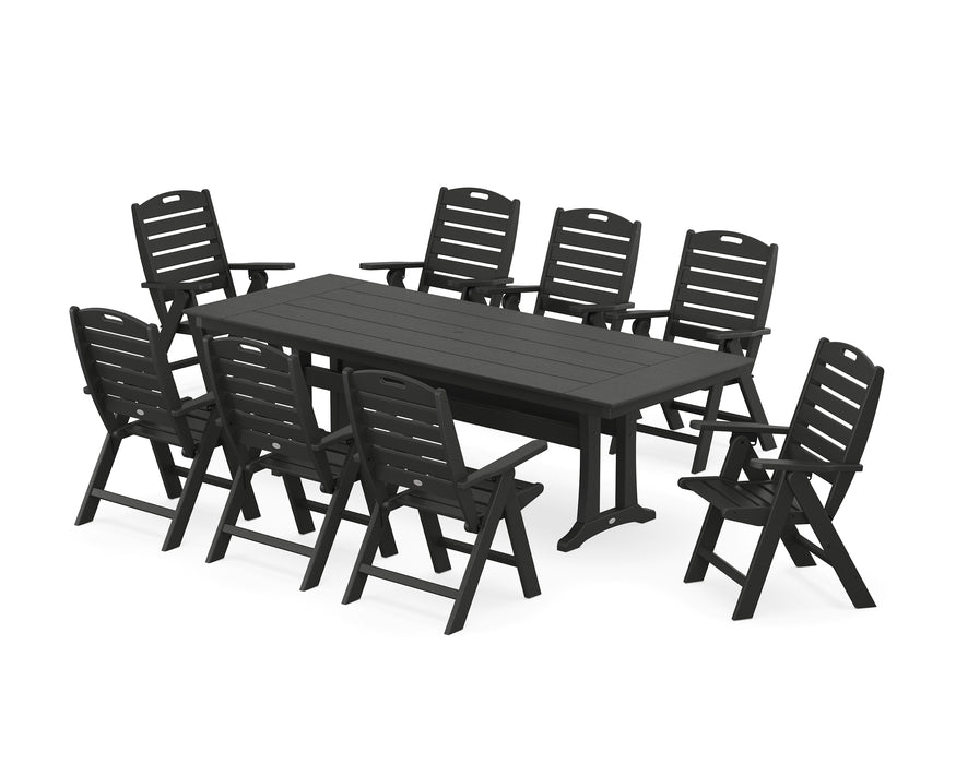 POLYWOOD Nautical Highback 9-Piece Farmhouse Dining Set with Trestle Legs in Black image