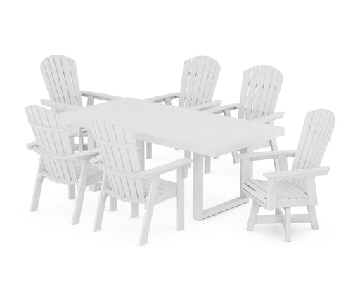 POLYWOOD Nautical Curveback Adirondack Swivel Chair 7-Piece Dining Set in White image