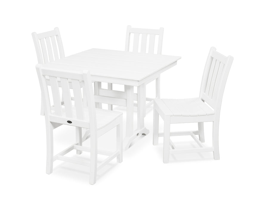 POLYWOOD Traditional Garden 5-Piece Farmhouse Trestle Dining Set in White