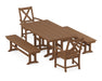 POLYWOOD Braxton 5-Piece Farmhouse Dining Set with Benches in Teak image