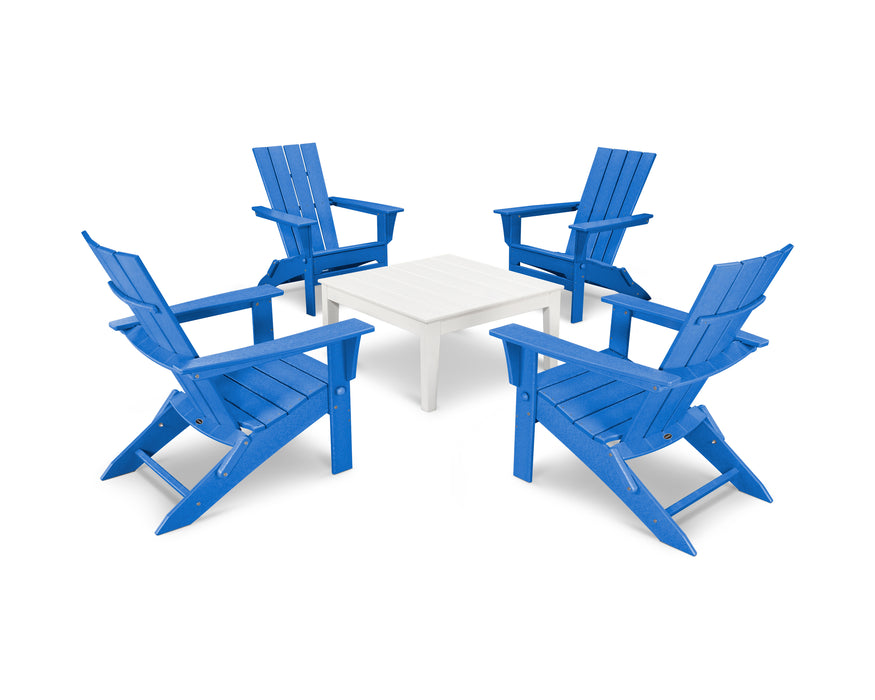 POLYWOOD Quattro 5-Piece Conversation Set in Pacific Blue / White