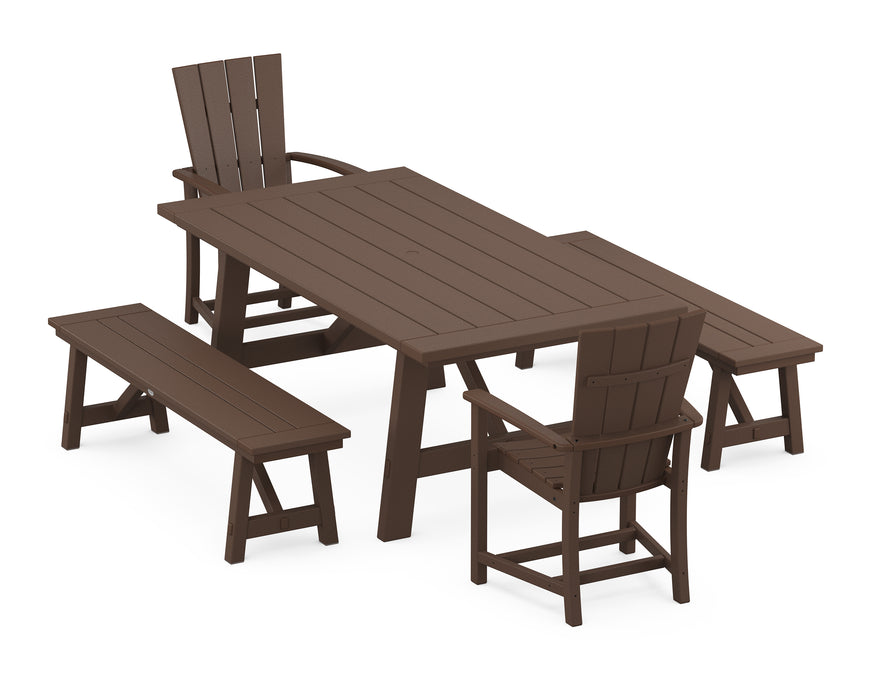 POLYWOOD Quattro 5-Piece Rustic Farmhouse Dining Set With Benches in Mahogany image