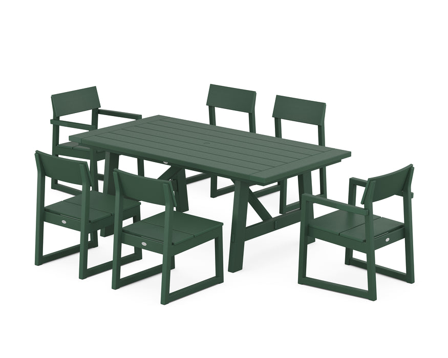 POLYWOOD EDGE 7-Piece Rustic Farmhouse Dining Set in Green image