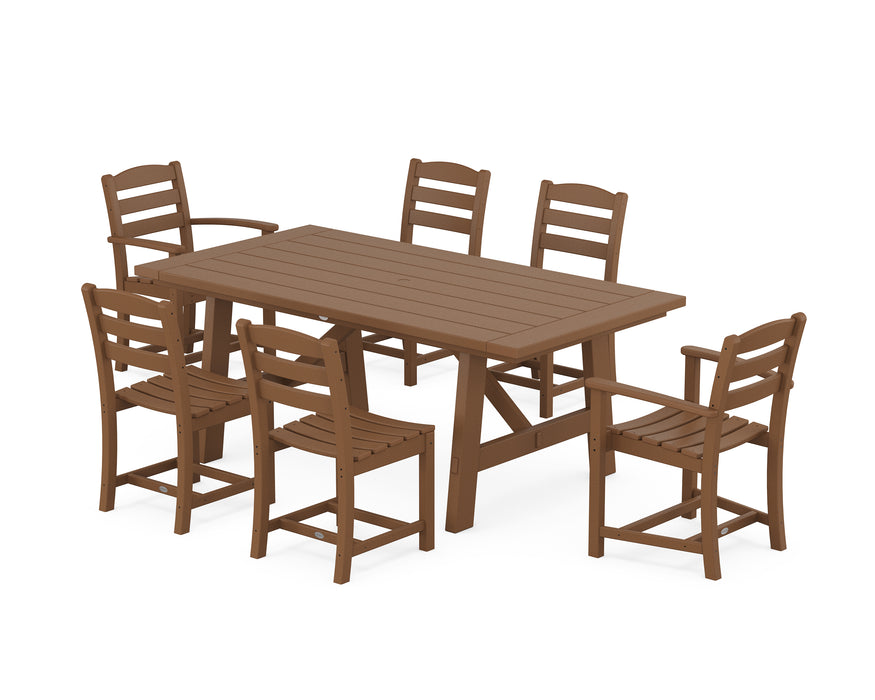 POLYWOOD La Casa Cafe 7-Piece Rustic Farmhouse Dining Set in Teak image