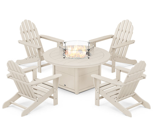 POLYWOOD Classic Adirondack 5-Piece Conversation Set with Fire Pit Table in Sand image