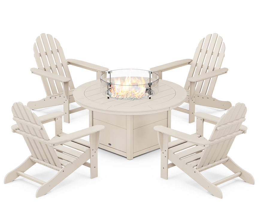 POLYWOOD Classic Adirondack 5-Piece Conversation Set with Fire Pit Table in Sand image