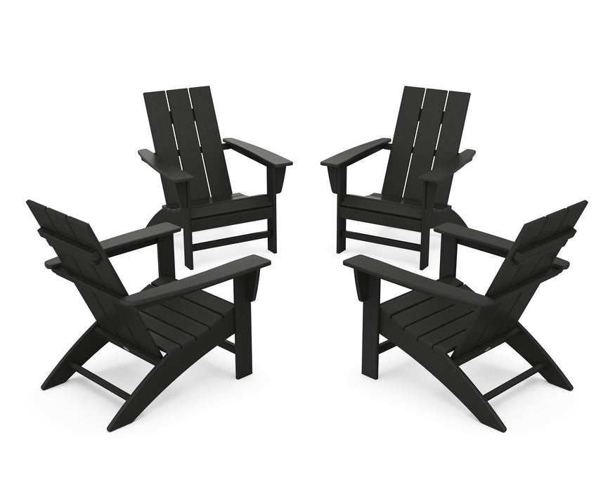 POLYWOOD 4-Piece Modern Adirondack Chair Conversation Set in Black