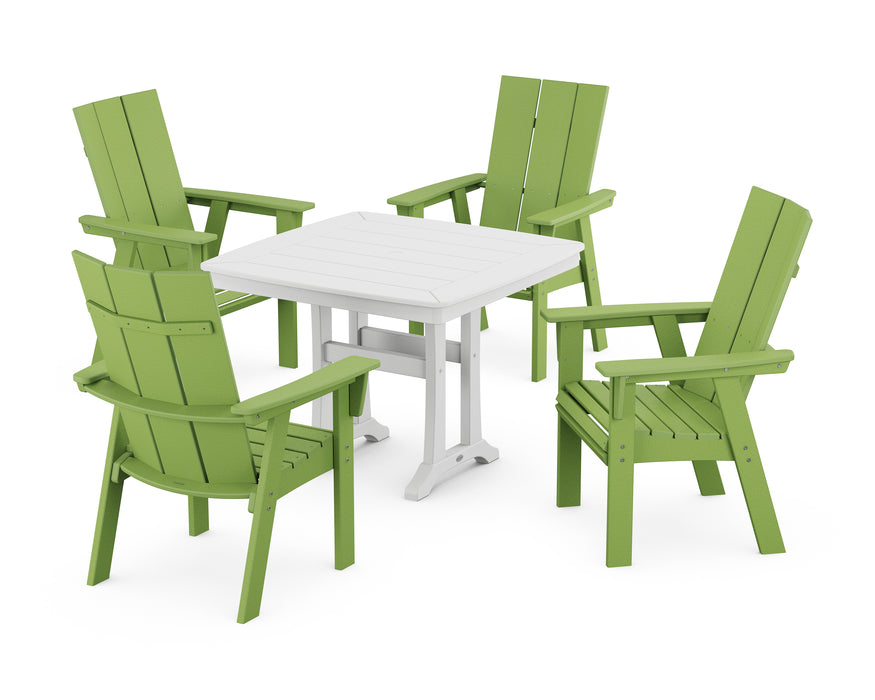 POLYWOOD Modern Adirondack 5-Piece Dining Set with Trestle Legs in Lime / White