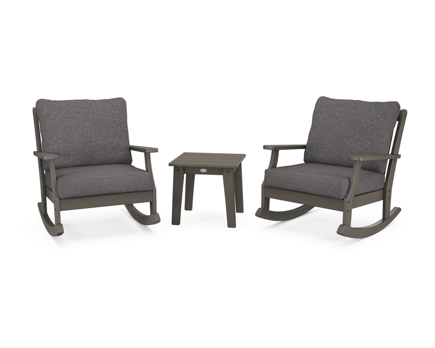 POLYWOOD Braxton 3-Piece Deep Seating Rocker Set in Vintage Coffee / Ash Charcoal